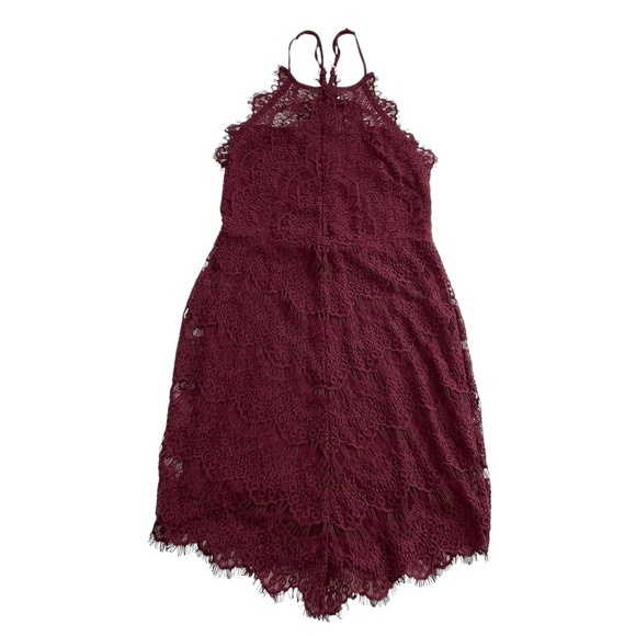 Free People Lace She’s Got It Sz S Burgundy Halter Mini Romance Whimsical Sexy - Picture 1 of 11